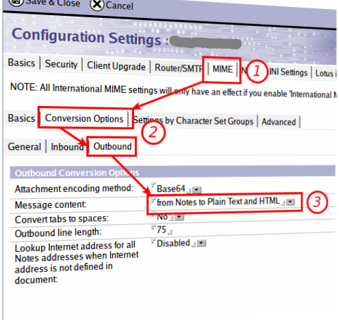 Configuring Notes to send out MIME email