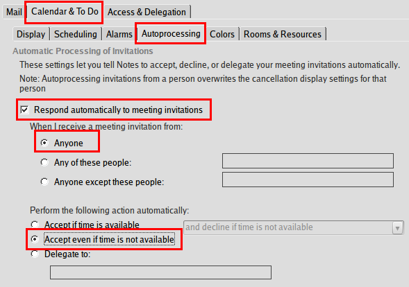 Calendar Autoprocessing Options