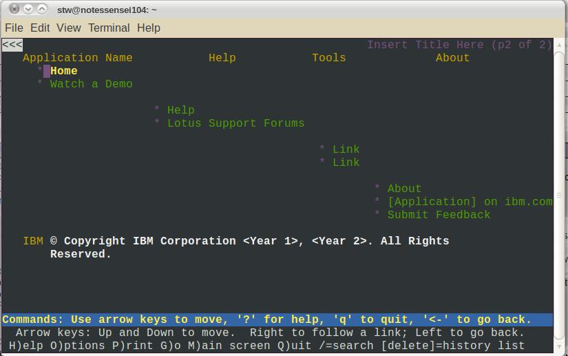 Lotus OneUI as seen through a text only browser