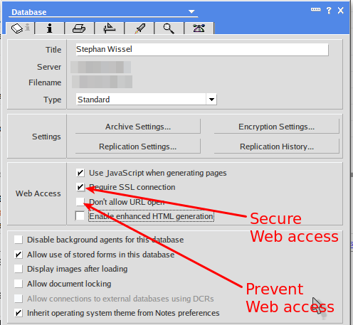 Database property for SSL access