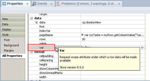 The row variable for a view control