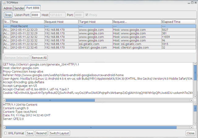 TCPMon in action