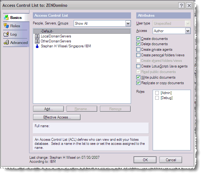 Setting the access control