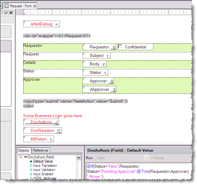 The Request form The request form