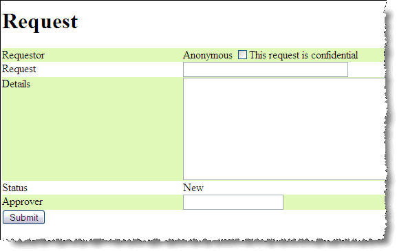 The request form in the browser The request form in the browser
